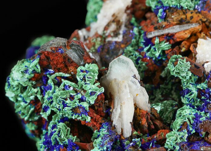 Malachite, Azurite and Baryte on Quartz - Morocco #43832